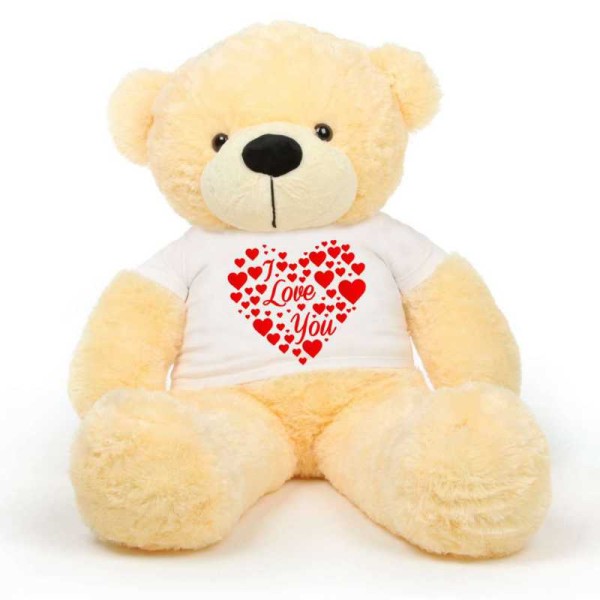 Peach 5 Feet Big Teddy Bear Wearing A I Love You T-Shirt